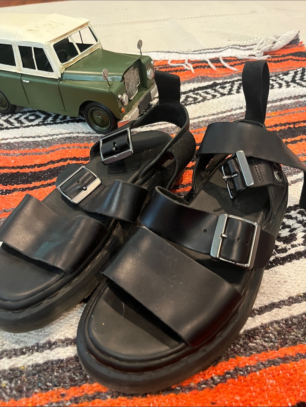 Dr. Martens Black Leather Double-Buckle Platform Sandals